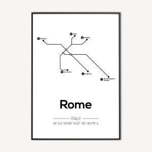 Zwart-Wit Rome Poster van Metro met coördinaten