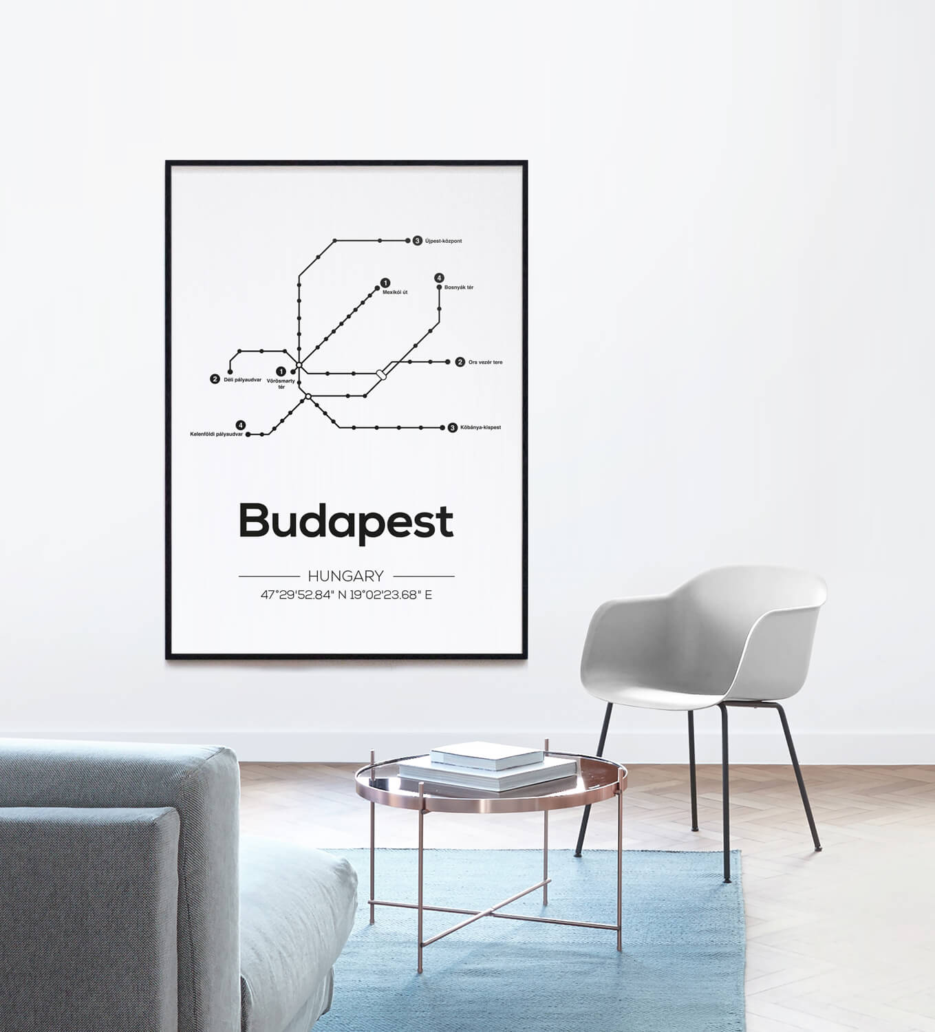Metrolijnen Boedapest poster - Moderne Muurdecoratie - moederdag cadeau idee