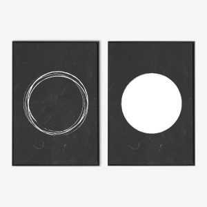 Zwart-Wit Grungy Cirkels - Set van 2 Posters