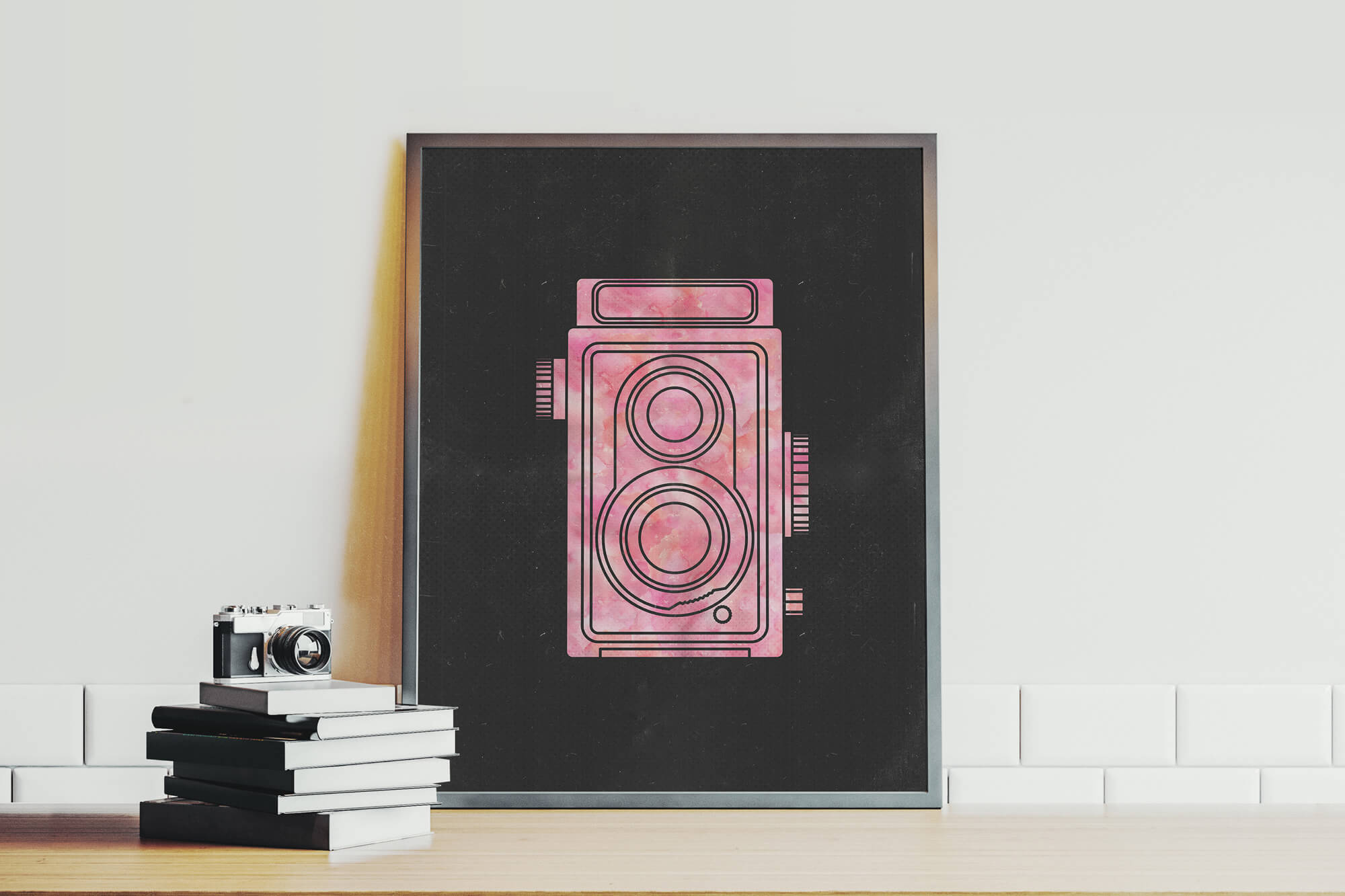 Vintage Camera Poster (Pink) - Moderne Vintage Wanddecoratie