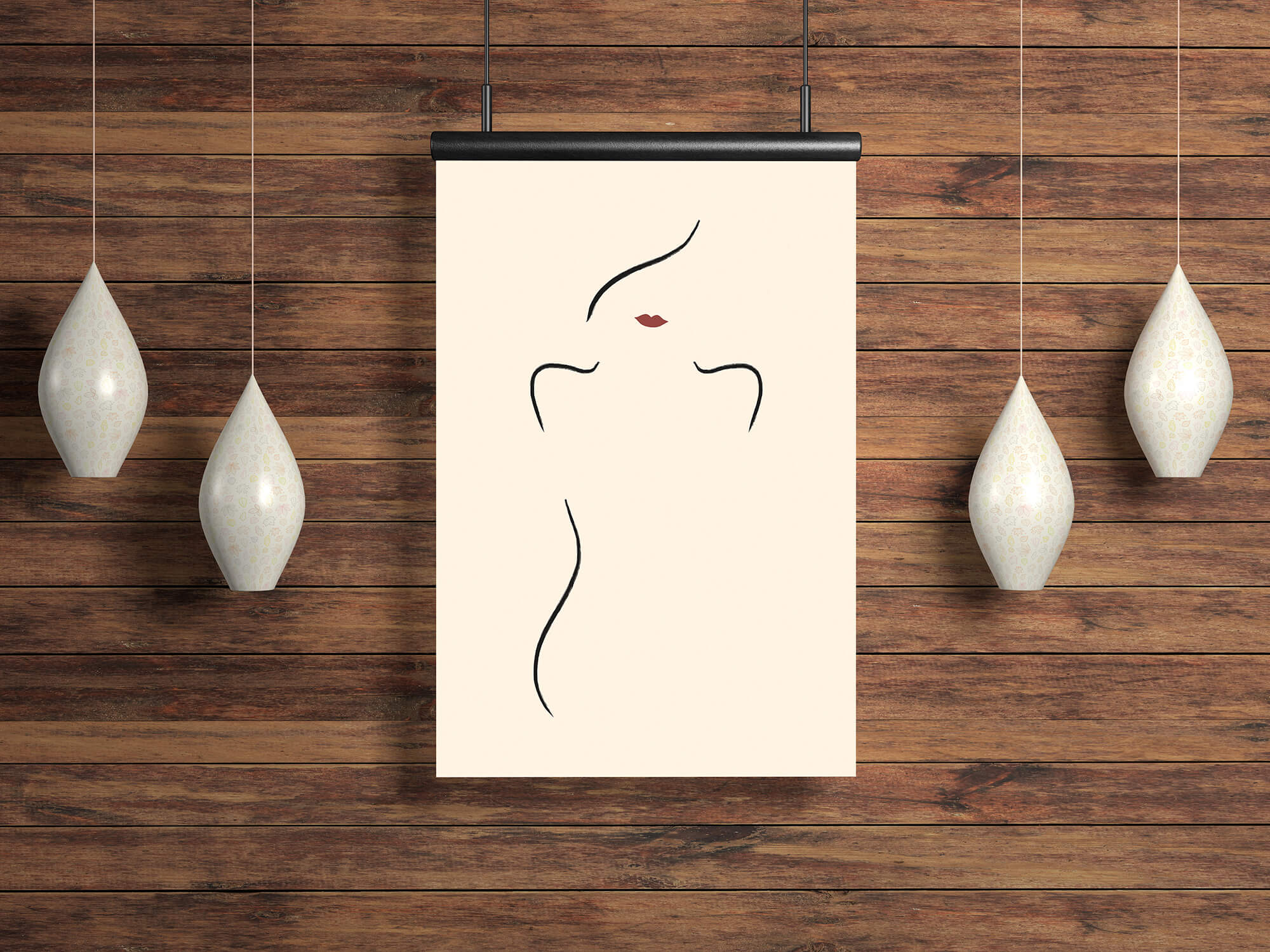 Abstracte Poster van Vrouw met Rode Lippen