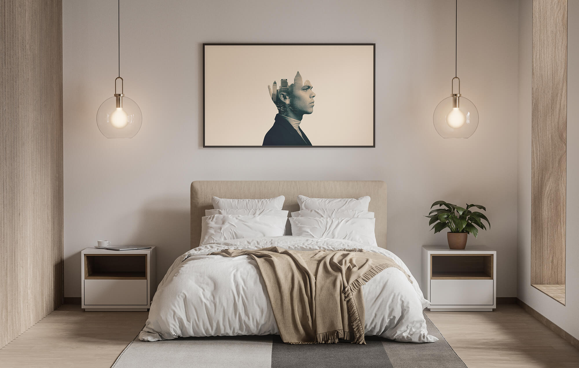Double Exposure Man en stad Poster en Print