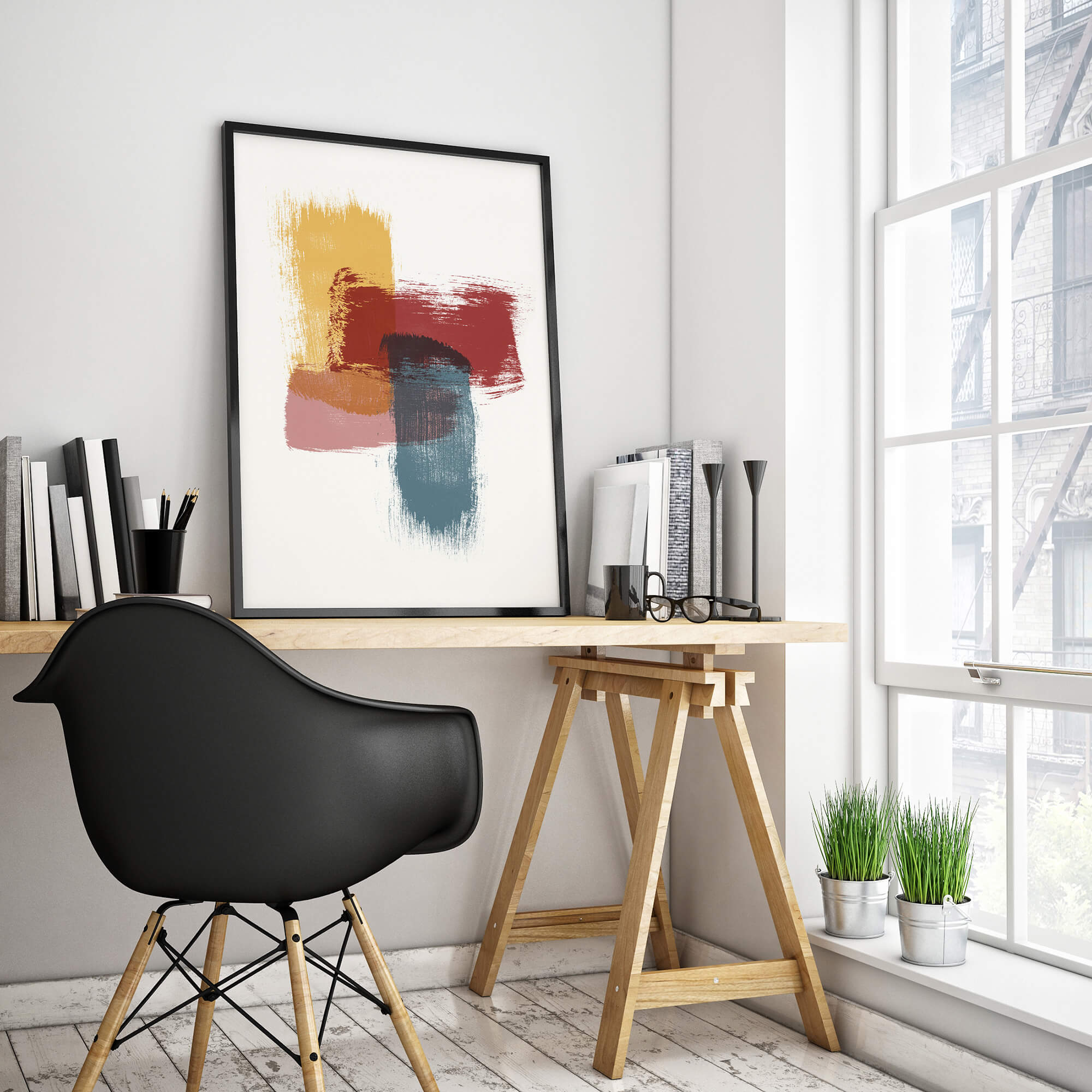 abstracte wanddecoratie met verfstrepen