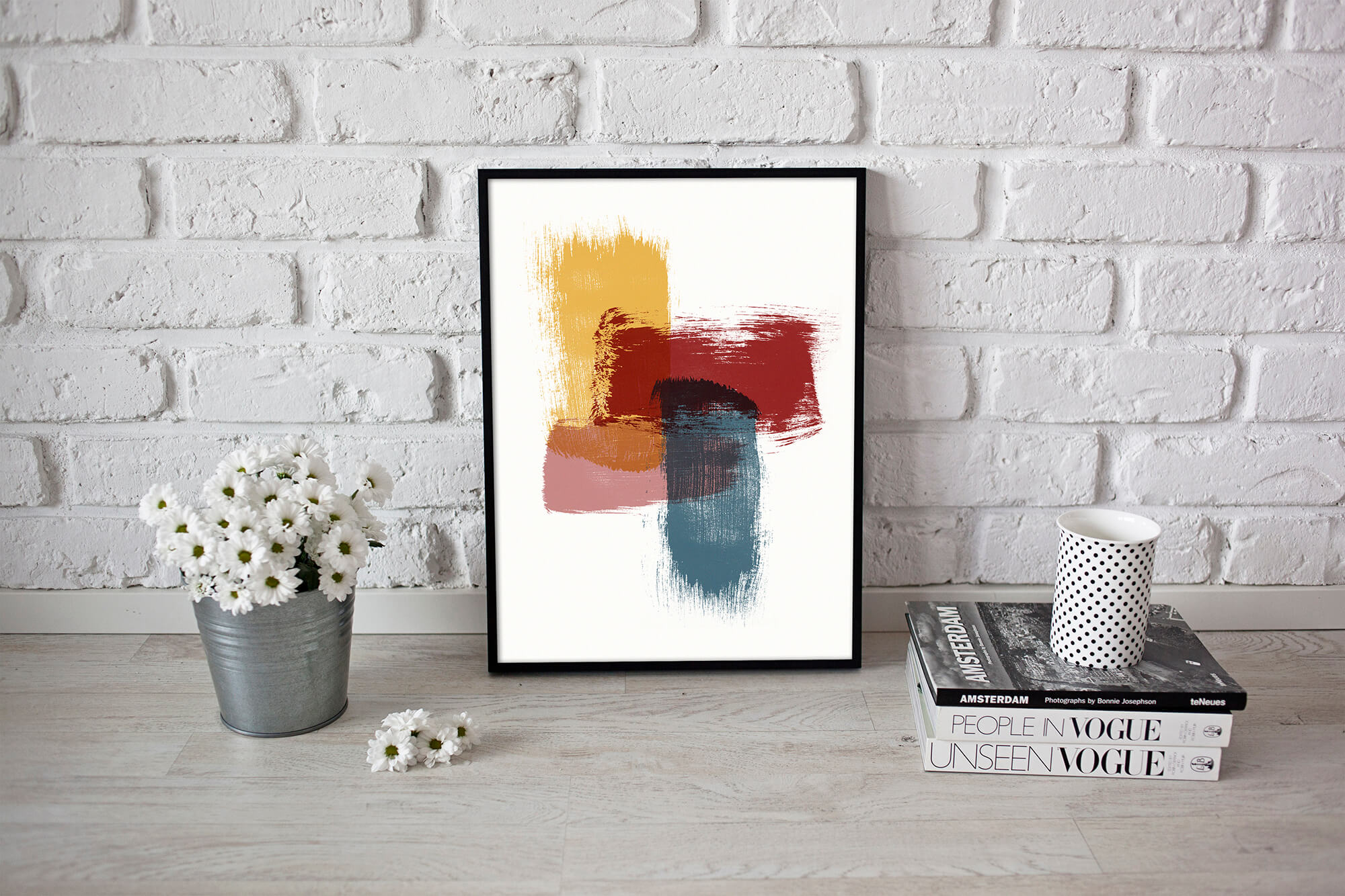 verfstrepen lagen abstracte poster en canvas print