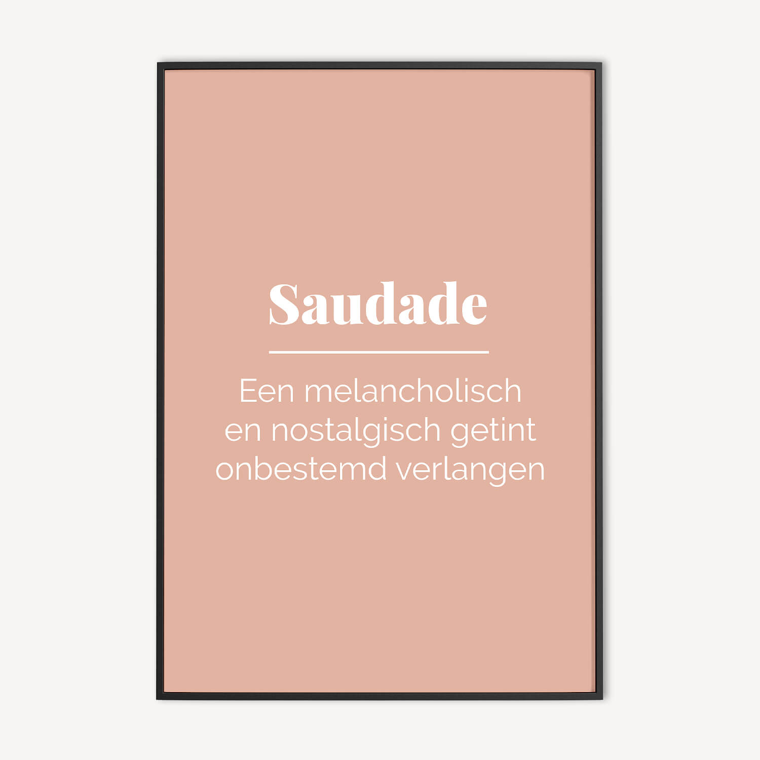 Roze typografie poster en canvas print met tekst Saudade