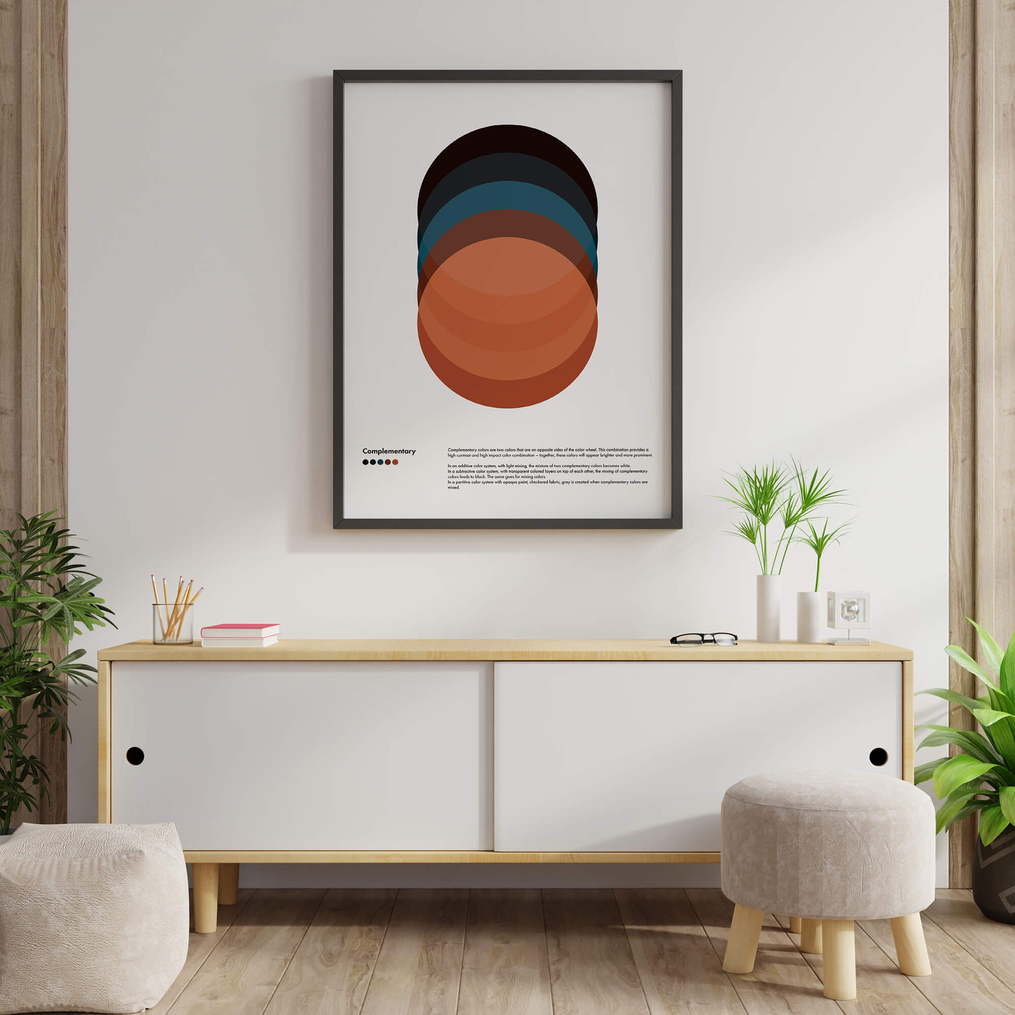 Minimalistische poster en canvas print met complementare kleuren
