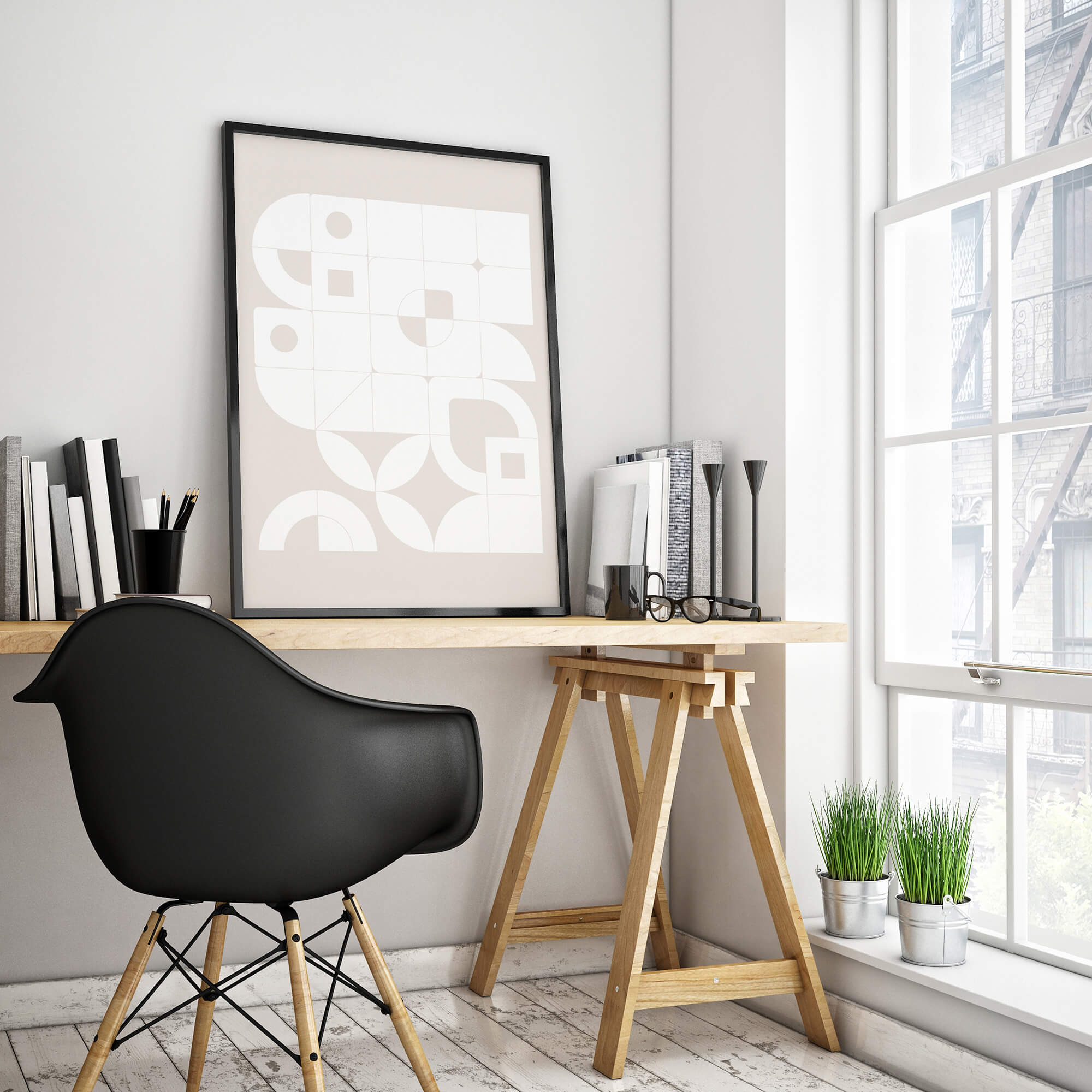 geometrische wanddecoratie met wit abstract patroon