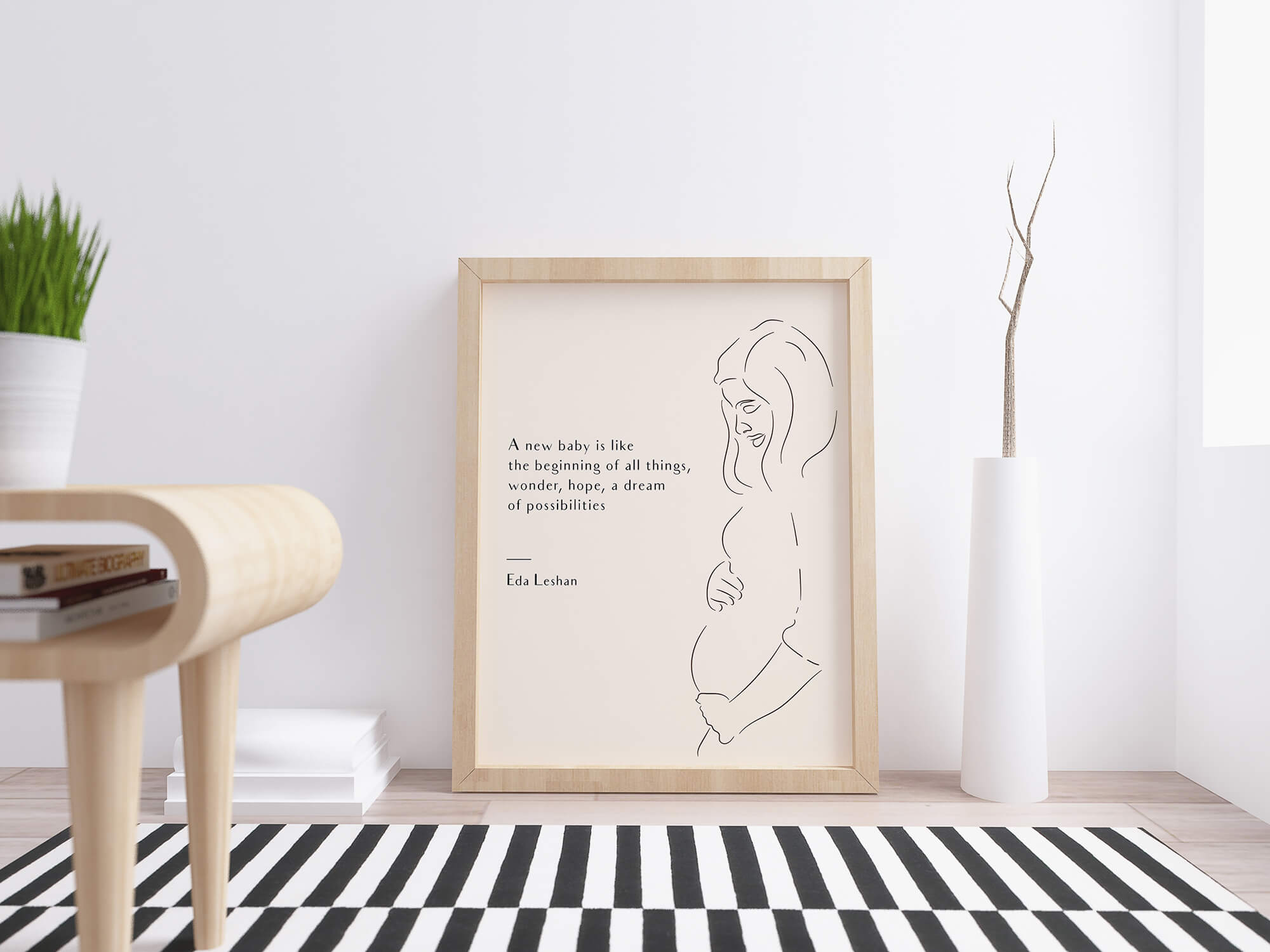 Zwanger - Line Art Poster en Canvas Print met mooite tekst
