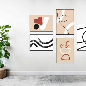 Abstracte Fotowand met posters in neutrale kleuren