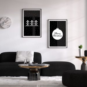 Zwart Wit Kerst Posters Set van 2