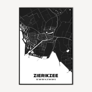 Zierikzee - Zwart-Wit Plattegrond Poster