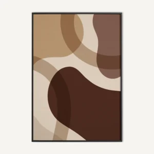 abstracte poster in warme aardetinten met organische vormen in cacao caramel en crème