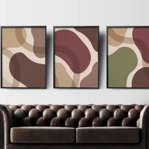 abstracte posterset met aardetinten als fotowand boven een bank